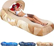 Mosoyolo Inflatable Lounger Air Sofa with Sun Shade Cover Waterproof Inflatable Couch Chair for Camping Beach Hiking Backyard, Easy to Set Up Inflatable Couch (Khaki)