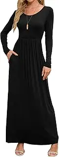 [DEARCASE] Women's Long Sleeve Loose Plain Maxi Dresses Casual Long Dresses with Pockets