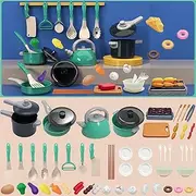 59PCS Mini Kids Kitchen Toy Accessories, Toddler Pretend Cooking Play Set with Play Pots, Pans, Utensils Cookware Toys, Play Food Sets Kids Kitchen Cooking Playset, Learning Gift for Girls Boys