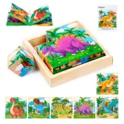 Wooden Dinosaur Block Puzzles for Kids Ages 3-5 with Baby Book, Jigsaw Puzzle...