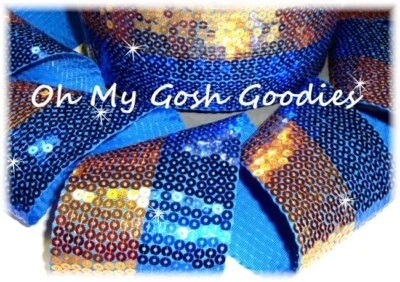 GOLD ROYAL BI STRIPE 3" SHINY SEQUIN SPARKLE GLITZ BLING METALLIC RIBBON 5 YARD