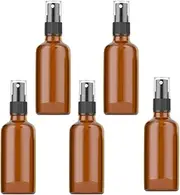 5 Pack Empty Amber Glass Bottles with Fine Mist Sprayer & Dust Cap, 50/100ml Spray Roller Bottles, Refillable Glass Spray Bottles Containers for Essential Oil, Plants Water Cleaning Liquid (100ML)