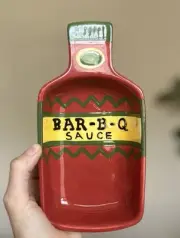 Clay Art “On The Barbie” Handcrafted Ceramic BBQ Sauce Bottle Shaped Dish!
