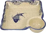 KOCKSHION Sushi Serving Plate with Sauce Compartment Ceramic Snack Plate for Dumplings French Fries Burgers More Easy to Clean Reusable Design Compact Practical for Everyday Use