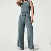 [ROCOTT] New Jumpsuits for Women Casual Women's Sleeveless Jumpsuit with Pockets, Summer Solid Color Wide Leg Pants Straight Pants (Color : Blue Gray, Size : Small)