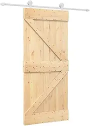 vidaXL Solid Pine Wood Sliding Barn Door with White Hardware Kit - Rustic Interior Door for Home Security and Space-Saving Design