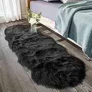 Ultra Soft Faux Sheepskin Fur Rug Fluffy Rug for Bedroom Fuzzy Carpet for Living Room Kid's Room Nursery Decor, Black 2 x 6 Feet, Ciicool…