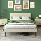 Ufurniture Bed Frame Double Size Mattress Base Upholstered Platform Fabric Beige