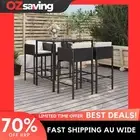 Garden Bar Set 5 Piece Cushions Black Rattan Table Stools Outdoor 0657