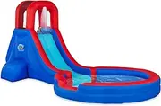 Sunny & Fun Inflatable Single Ring Water Slide Park – Heavy-Duty for Outdoor Fun - Climbing Wall, Slide & Deep Pool – Easy to Set Up & Inflate with Included Air Pump & Carrying Case