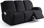 Ruaozz Stretch Recliner Sofa Covers 3-Pieces Reclining Couch Covers with Pockets Jacquard Reclining Sofa Covers 3 Seater Soft Washable Furniture Protector with Elastic Bottom (3 Seater, Black)