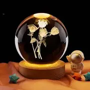 3D Solar System Crystal Ball Night Light Ball Projection Lamp Planet Model,3D Crystal Ball with Led Wooden Base for Christmas Thanksgiving Birthday, Home Room Decor LED Night - USB Powered