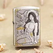Zippo Armor Pirate Girl Lighter Smoked Silver 3D Engraved Gift
