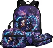 [FOR U DESIGNS] Horse Backpacks 3 Pcs Backpacks for Girls with Lunch Box Kindergarten School Bag 3rd Grade Book Bags