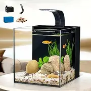 YSOAE Fish Tank Kit, Rimless Glass Aquarium Starter Kits with Partitioned Filtration, No Installation Required Betta Fish Tank with Decor for Enthusiasts & Beginners (30x30x27CM)