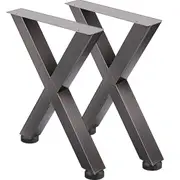 Set of 2 Steel Table Legs, 28'Height 24'Wide Dining Table Legs, Heavy Duty 3.1" Square Box Section X Frame Table Legs, 28x24x3.1 Inch Original Color Industrial Country Style Metal Dining
