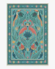 200' x 290' | Machine Washable Runner Rug | Kid & Pet Friendly | Indoor Rug | Iris Apfel Birds Of A Feather Aqua Tufted Rug | Ruggable