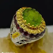 Natural Peridot Stone with natural Ruby Stones Around the Peridot Stone Ring