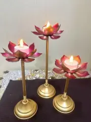 Set of 3 Beautiful Metal Long Lotus Tealight Candle Holder Tea Light Holder FS