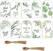 100 PCS Thank You Tags, Paper Gift Wrap Tags, Birthday Party Bag Tags with String, for Weddings, Birthdays, Parties, Baby Showers, Wedding Favors Greenery
