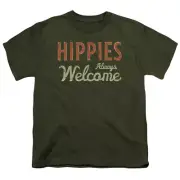 Woodstock Hippies Welcome Kids Youth T Shirt Licensed Band Tee Military Green