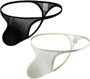 [GoFunway] Men's Mesh Thong Underwear,Jockstrap Low Rise Thin Belt Fluorescent Sexy Stretch G-String Thong Underwear for Gay Men Bikini