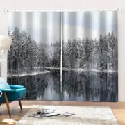 Snow-capped forests and lakesPrinting 3D Blockout Curtains Fabric Window