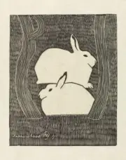Two Snow Hares [woodcut] : Samuel de Mesquita : 1911 : Art Print