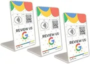 Tap Google Review Stands (3-Pack) by TapFive - Tap for Instant Reviews - All Phones Compatible - Reusable Smart Tap NFC & QR - Boost Business Reviews Zappy Fast - Powered by TapFive (White, 3 Stands)