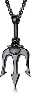 [UMtrade] Men Women Trident of Poseidon Necklace Stainless Steel/Black/Gold Plated Mythology Amulet Jewelry for Sailor
