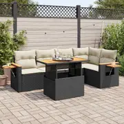 vidaXL 5 Piece Garden Sofa Set with Cushions Black Poly Rattan Acacia