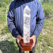 6.74LB Natural Clear Quartz Obelisk Quartz Cystal Point Wand Tower + Stand