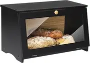 HOMEKOKO Wood Bread Box for Kitchen Counter, Single Layer Bamboo Large Capacity Food Storage Bin (BLACK)
