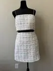 House Of Harlow 1960 Women Tweed 2 Piece Set Pink Rhinestone Straps, 8, Preppy