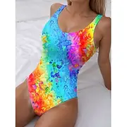 Women's Swimsuits One-Piece Tummy Control Bathing Suits Multicolor Butterfly Print Sleeveless Scoop Neck Stretch Fabric Summer Beachwear Poolside Fashion Vibra