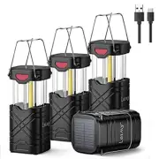 LETMY 4 Pack Camping Lantern, Rechargeable LED Lanterns, Solar Lantern Battery P