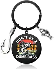 Funny Fishing Keychain for Fisherman Birthday Gifts for Husband Boyfriend Fathers Day Presents for Grandpa Dad Fish Lovers Fishing Retirement Gifts for Men Elderly Friend Don't Be A Dumb Bass Keychain