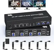8K@60Hz DisplayPort KVM Switch 3 Monitors 4 Computers 4K@144Hz, DP 1.4 KVM Switch Triple Monitor for 4 Computer with Audio and 3 USB 3.0 Ports, KVM Triple Monitor Keyboard Mouse Switcher