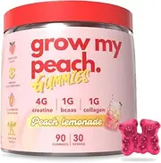 Preworkout Gummies for Women - Creatine Monohydrate 4g + Collagen Peptides + BCAAs - Grow My Peach by The Gummy Lab - Preworkout Muscle Builder, Strength & Recovery - Peach Lemonade Flavour - Non-Bloating, Women's Fitness Supplement