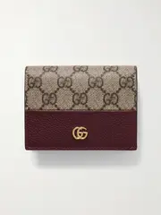 [Gucci] Gucci - Gg Marmont Petite Textured-leather And Printed Coated-canvas Wallet - Brown - One size One size Brown