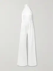 [Galvan] Galvan - Sienna Satin Halterneck Jumpsuit - White - FR 42 FR 42 White