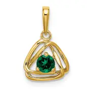 14K Yellow Gold Created Emerald Triangle Pendant