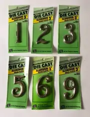 Vtg Hy-Ko Die Cast Aluminum Brass 3" House Mailbox Number w Nails NOS -Pick Ur #