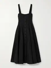 [Faithfull] Faithfull - Corbiere Pleated Linen Midi Dress - Black - x small x small Black