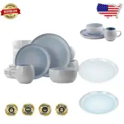 Elegant Blue & White Mocha 16-Piece Dinner Set – Dishwasher & Microwave Safe
