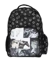 Spencil Black & White Horses Backpack Rucksack School Bag Big Kids New