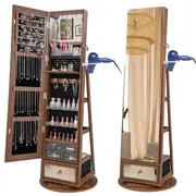 Costway Full Length Revolving Mirror Cabinet Perfect Jewelry Storage Cupboard w/Vanity Table Storage Shelves Walnut