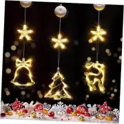 Christmas Window Lights Decorations, 15LED-Xmas Tree& Bell& Deer Warm White