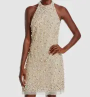 Aidan by Aidan Mattox Women's Beige Beaded Lined Halter Party Dress Size 10