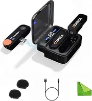 Comica Vimo S-UC Professional Microphone,Wireless Lavalier System TX+TX+RX for Android & Video Recording,Interview and Vlogging,2.4G Dual-Channel Recording with Charging Case Black